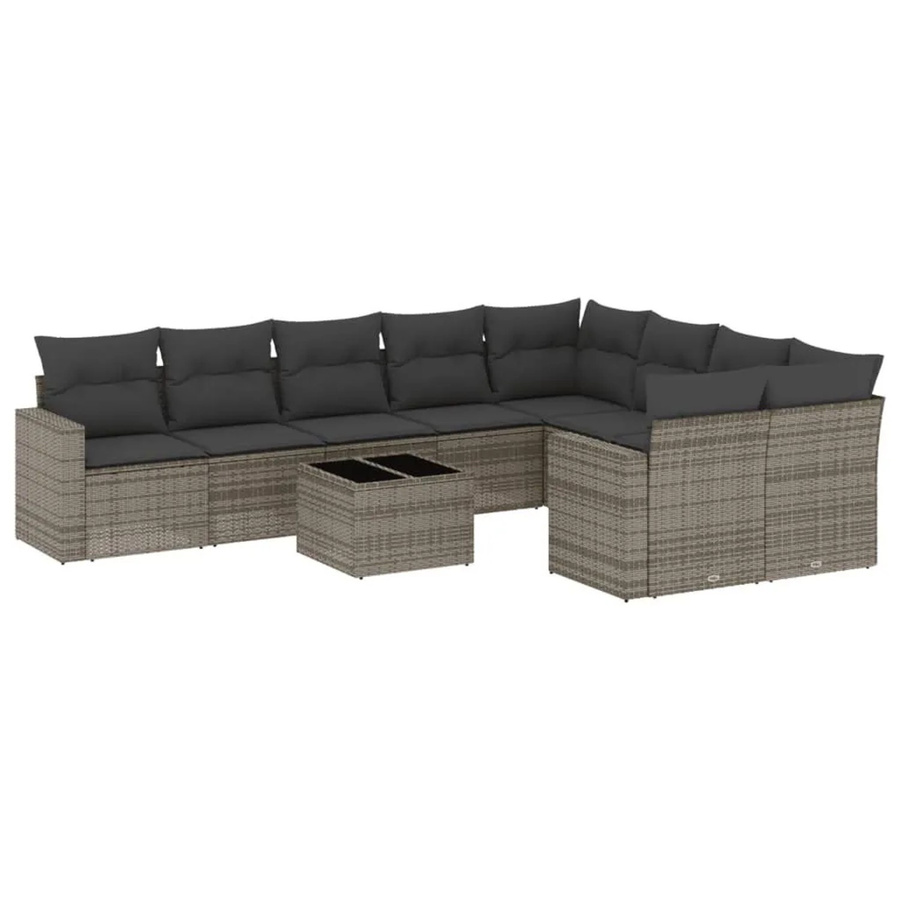 vidaXL 10-teilige Garten-Sofagarnitur in L-Form aus grauem Poly-Rattan mit wetterfesten Kissen und pulverbeschichtetem Stahlgestell - Bild 2