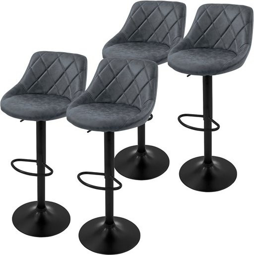 4er Set ML-Design Barhocker aus Kunstleder in Anthrazit mit Rautenmuster, höhenverstellbar 62-82 cm - Bild 1