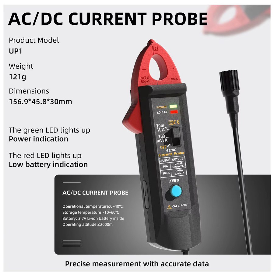 BSIDE UP1 AC/DC-Stromzangenadapter für Oszilloskop zur Messung und Analyse von 10mA bis 100A in Rot - Bild 2