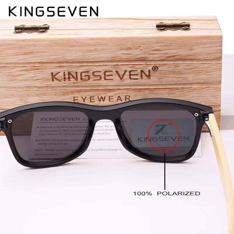 KINGSEVEN Sonnenbrille, Holz, Vollrand, Square, Schwarz, Unisex, polarisiert - Bild 3