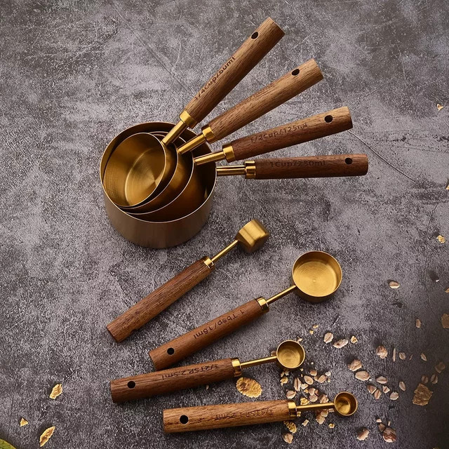 Edelstahl Messlöffel Set aus hochwertigem Edelstahl für Küche und Backen in Silber oder Gold - Bild 1