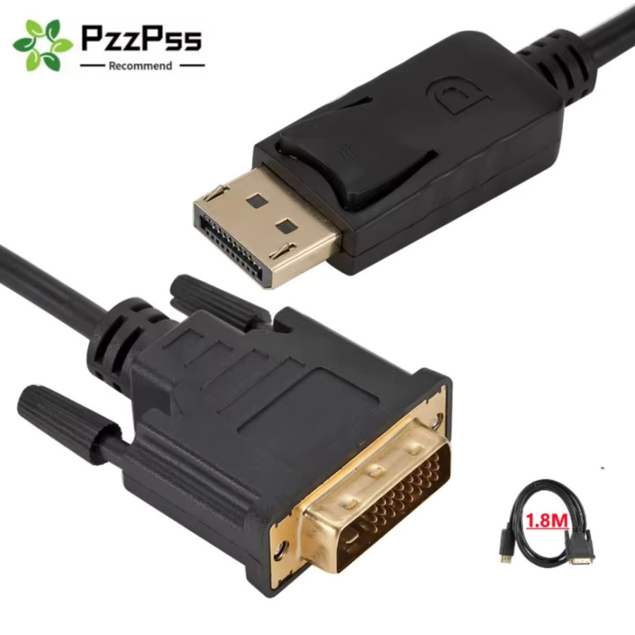 PzzPss DisplayPort zu DVI Adapter Konvertierungskabel in Schwarz für Full HD 1080p, Länge: 1,8 m - Bild 3