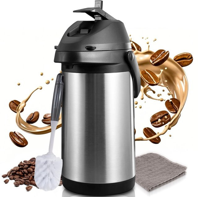 Leeseph Heiß- und Kaltgetränke-Spender-Set in Silber aus Edelstahl mit 1,9 l Thermo-Kaffeekaraffe und 4 l Spender inklusive Pumpe, Handtuch und Reinigungsbürste - Bild 1