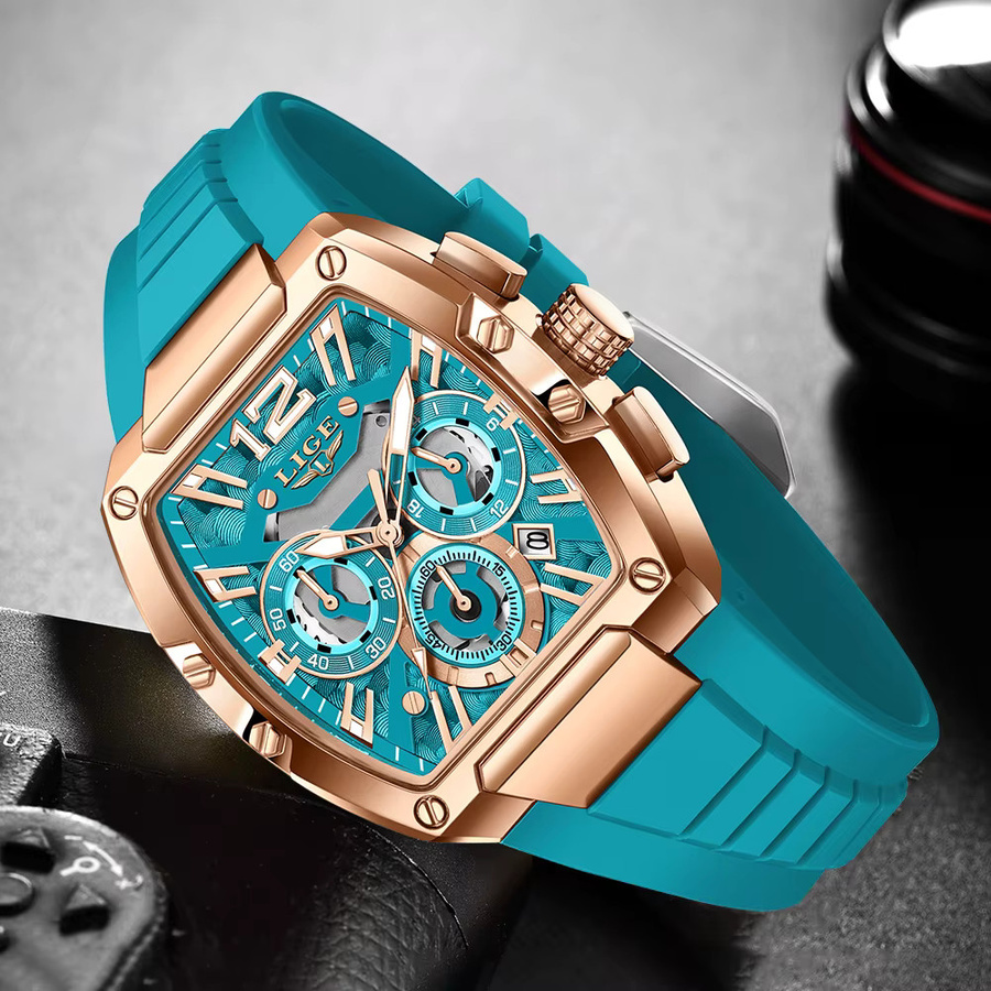 LIGE Armbanduhr Chronograph, Quarz, Silikonarmband, Blau, Herren - Bild 3