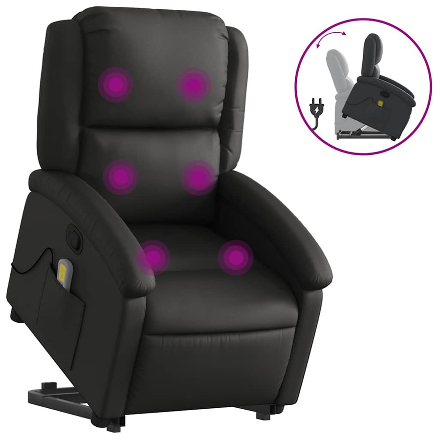 vidaXL Massagesessel mit Aufstehhilfe aus Echtleder in Schwarz - Bild 6