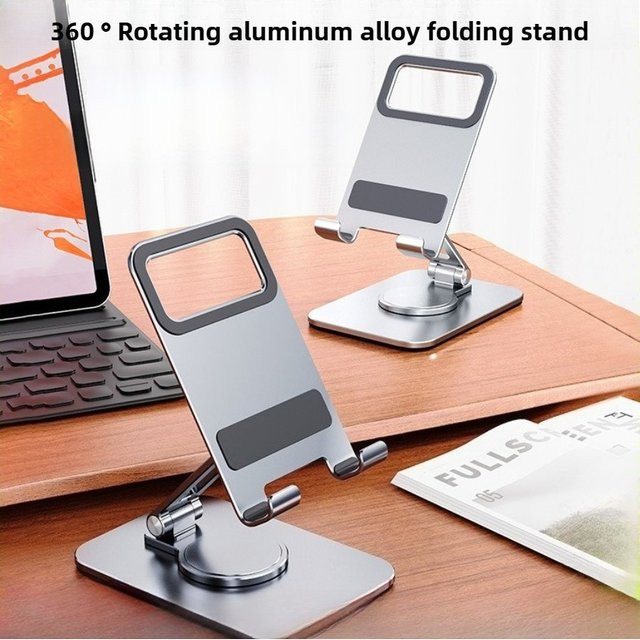 Multifunktionaler Klappständer aus Aluminiumlegierung für Mobiltelefone und Tablets, drehbar, Farbe: Silber - Bild 1