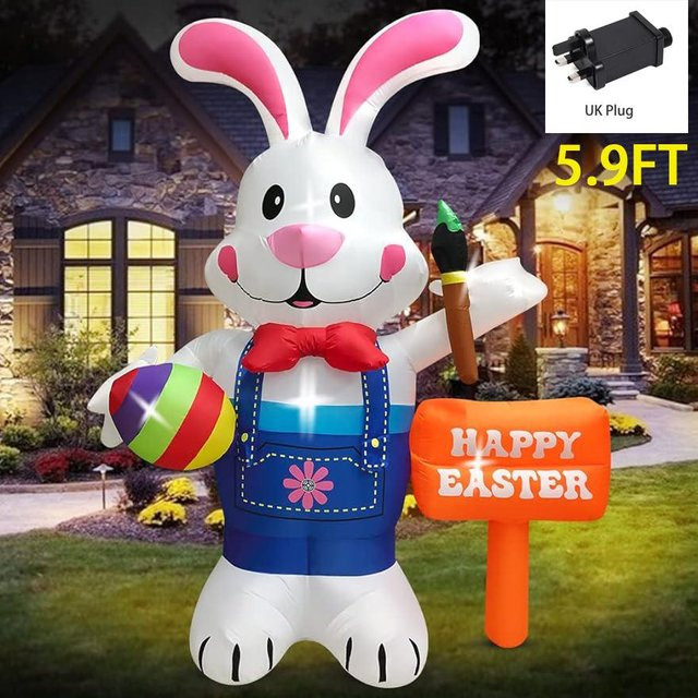 Aufblasbarer Osterhase von BC Pet Supplies mit LED-Beleuchtung in Weiß als Gartendekoration für drinnen und draußen - Bild 1