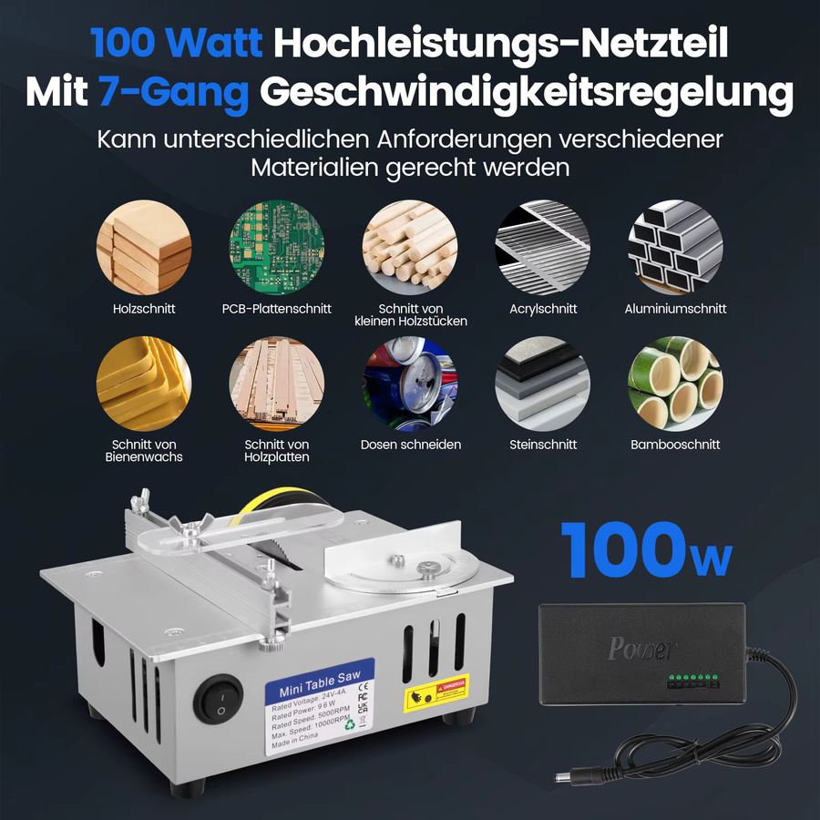 Jugacool Mikro-Tischkreissäge in Silber mit 96 W Leistung, Dual-Motorsteuerung, 7 Geschwindigkeiten und 4 Sätzen Sägeblättern, höhenverstellbar für Präzisionsschnitte von 0,1 bis 15 mm - Bild 5