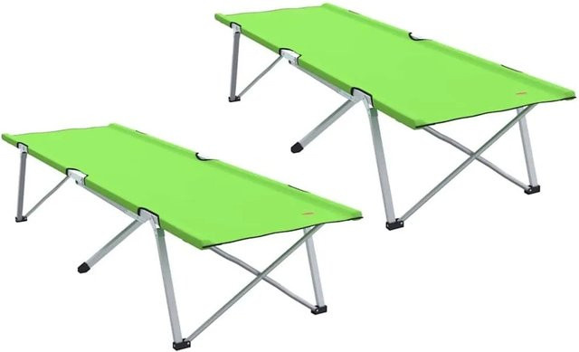 vidaXL 2er Set Klappbare Camping Schlafbetten aus Stahl und Oxford-Stoff in Dunkelgrün, B/T/H: 62,5 x 194 x 42,5 cm - Bild 1
