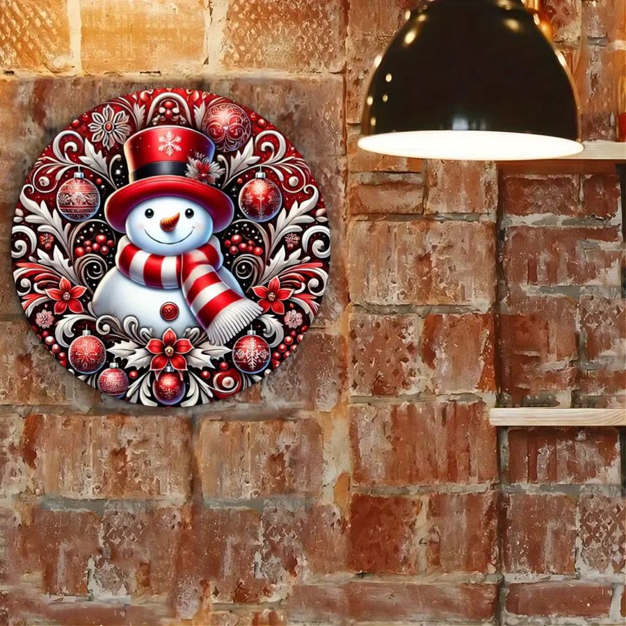 Rundes Schneemann Metallschild von Potdemiel zur Wanddekoration im Bauernhaus-Stil für Weihnachten, Multicolor - Bild 5
