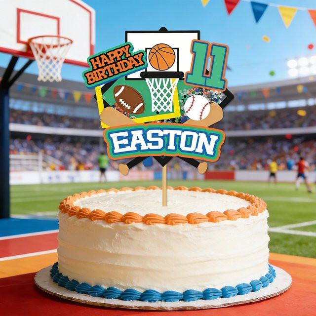 Individuelle Tortendekoration mit Sportthema von joy-enlife, Cupcake-Topper mit Basketball- und Baseball-Design in Multicolour - Bild 1