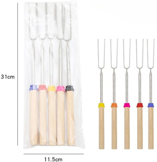 12 Stück Teleskopierbare Grillgabeln aus Edelstahl in Silber, Doppelte Metallspieße als Röststäbe für BBQ, Camping und Picknick - Bild 1
