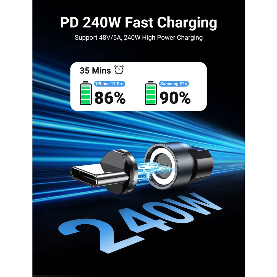 AUFU Mini Magnetischer OTG-Adapter 240W Typ-C zu Typ-C Schnellladekonverter USB-C Adapter für Xiaomi Huawei und Laptop - Bild 2