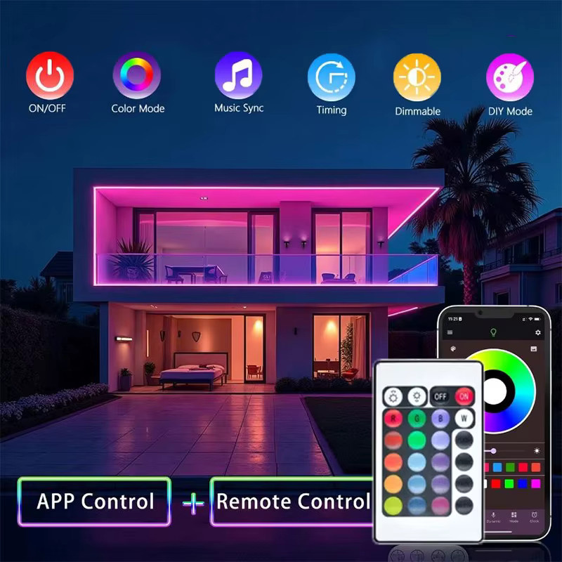 KcoiiFun RGB LED-Streifen mit App-Steuerung und 24-Tasten-Fernbedienung, USB 5V, Musik-Sync, Multicolour Flexibles Band für Party und Zuhause - Bild 3