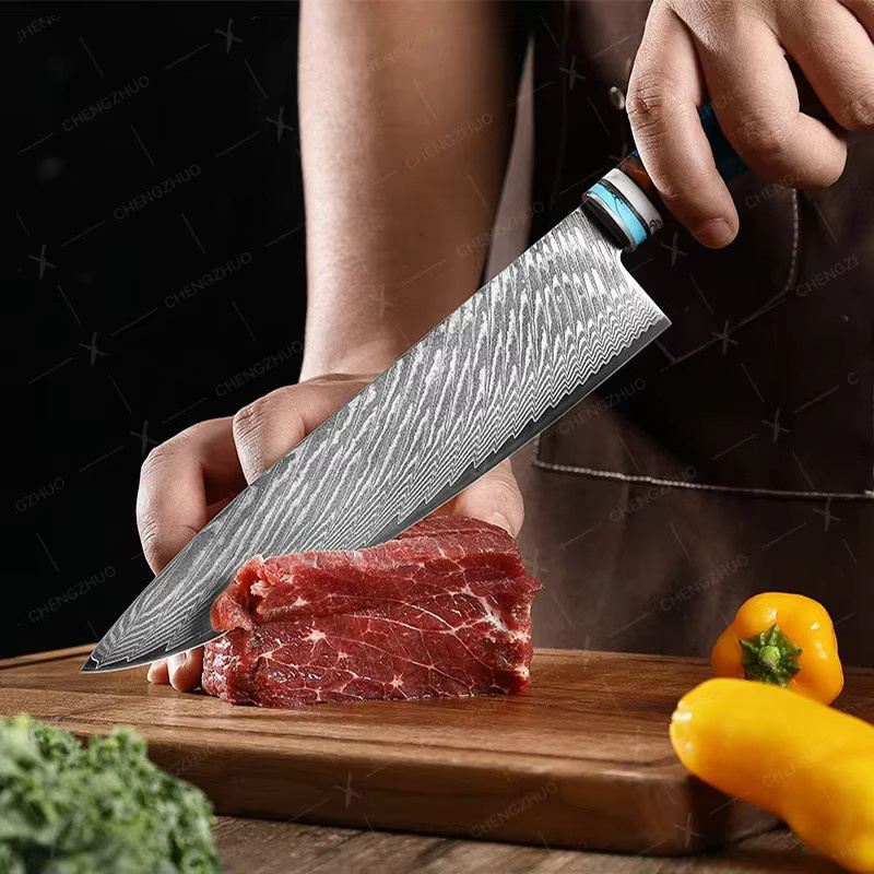 WXCOO Damaskus Küchenmesser Set zum Schneiden von Fleisch und Obst, Japanisches Santoku und Cleaver, 1-10 Stück - Bild 3