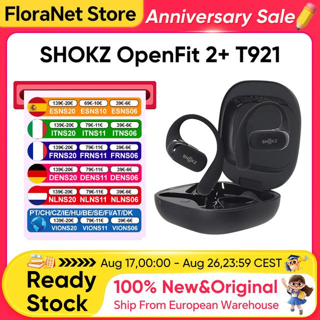 Shokz OpenFit 2+ T921 Open-Back Kopfhörer mit Dolby Audio, Bluetooth 5.4, AI-Rauschunterdrückung und IP55-Schutz in Schwarz - Bild 1
