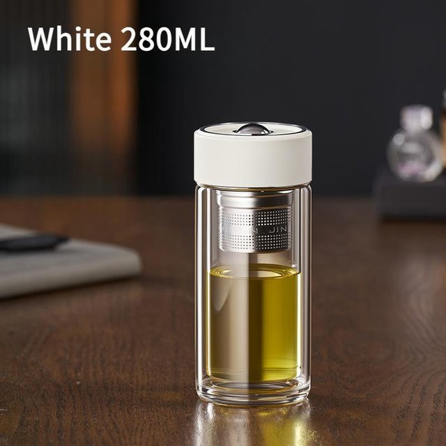 GIANXI Magnetische Doppelglas-Teetasse aus Glas und Edelstahl, 280 ml, Farben: Schwarz, Silber, Weiß - Bild 1