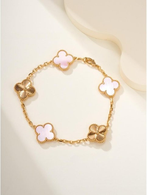 Armband 925 Silber, Roségold, Damen, roter Chalcedon, Kleeblatt - Bild 1