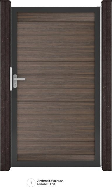GroJa Solid Steckzaun Tor Universal-DIN in Walnuss, Farbe: Braun, B: 100 cm, H: 180 cm - Bild 1