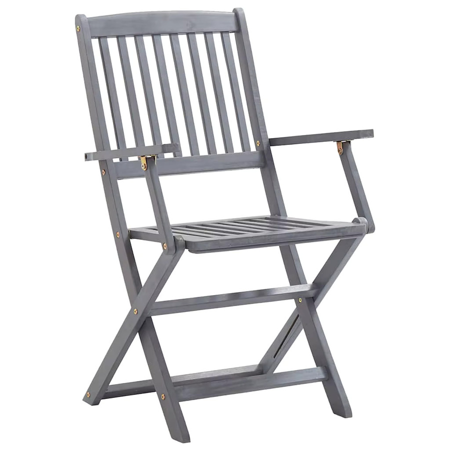 VIDAXL 2er-Set klappbare Outdoor-Stühle aus massivem Akazienholz in Grau mit Armlehnen - Bild 2