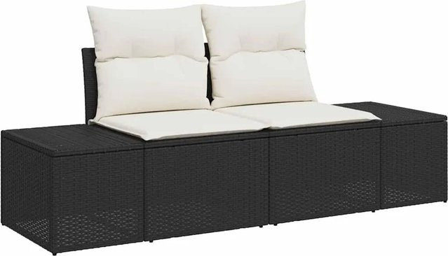 7-tlg. vidaXL Garten-Sofa-Set aus Poly-Rattan und Akazie in Schwarz mit Kissen und Tisch - Bild 1