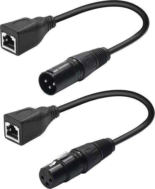 XLR 3-poliges RJ45-Adapterkabel in Schwarz und Gold für DMX-Ethernet-Konvertierung mit XLR 3-poligem Stecker auf RJ45 und XLR 3-poliger Buchse auf RJ45-Buchse - Bild 1