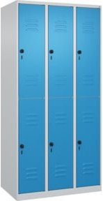 C+P Doppelstock-Spind Classic PLUS mit 3 Abteilen, Stahlkonstruktion, Grau/Blau, H x B x T: 185 x 90 x 50 cm - Bild 1