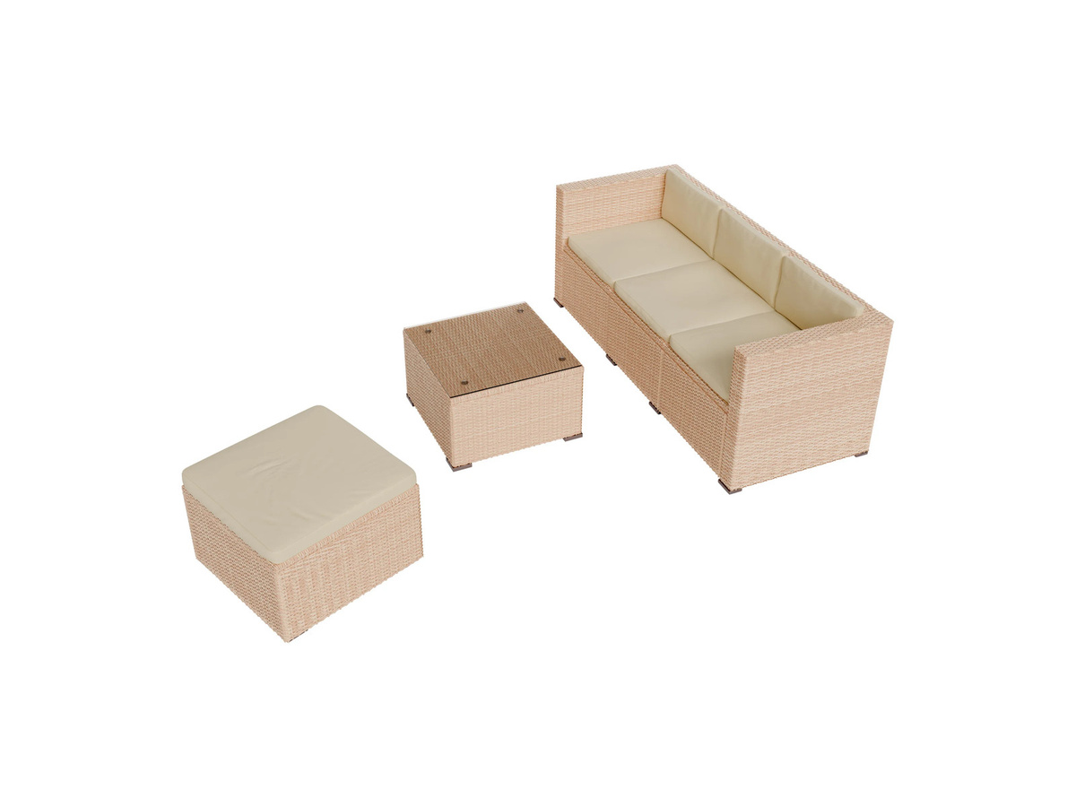 Juskys Polyrattan Gartenlounge Punta Cana in Sand/Beige für 3-4 Personen mit Sofa, Tisch und Hocker - Bild 3