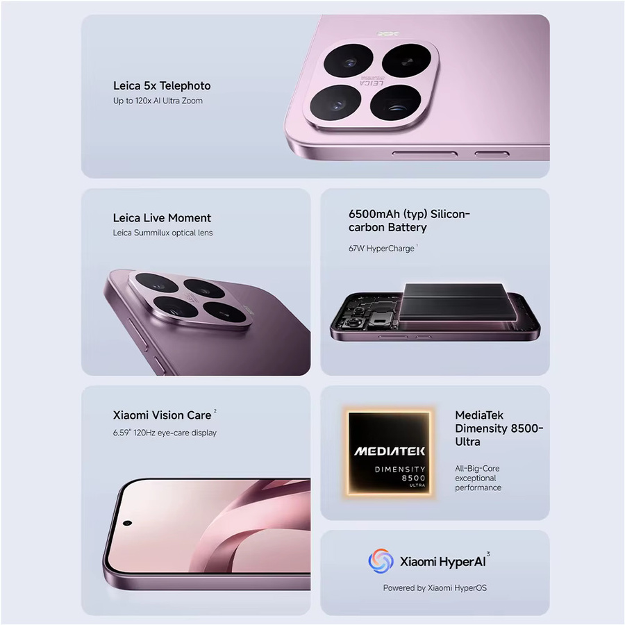 Xiaomi 17T Globale Version Smartphone mit 5G, 6,59 Zoll 120Hz Display, MediaTek Dimensity 8500-Ultra, 67W HyperCharge und Leica Kamera in Schwarz - Bild 2