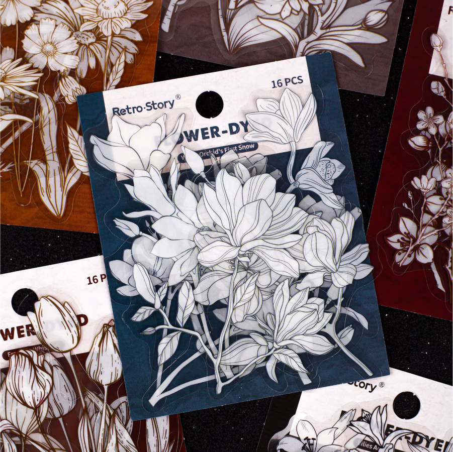 JIANQI 16-teiliges Aufkleberset mit weißen Blumenzweigen und Blättern aus Papier für Scrapbooking und Tagebuch-Dekoration - Bild 1