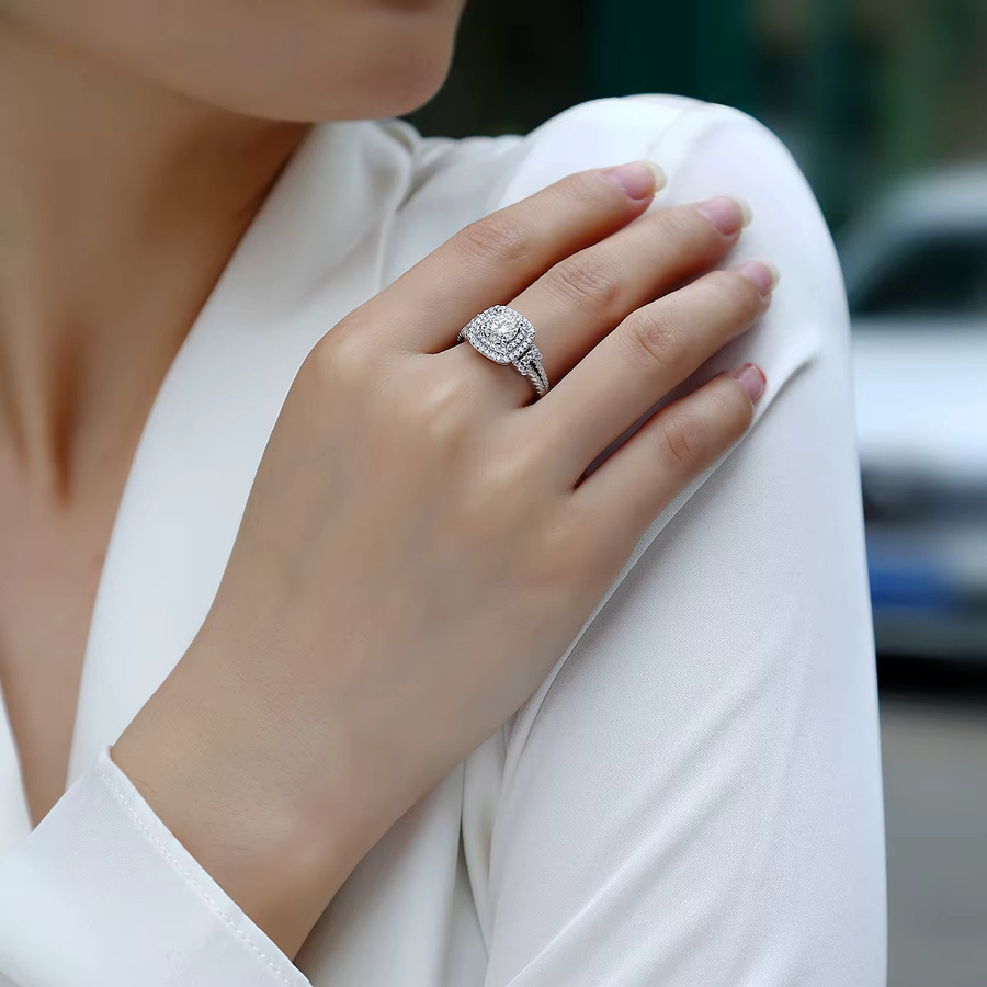 JIUZUAN Doppel-Halo-Ring, Moissanit, 925 Silber, Weiß, Damen - Bild 2