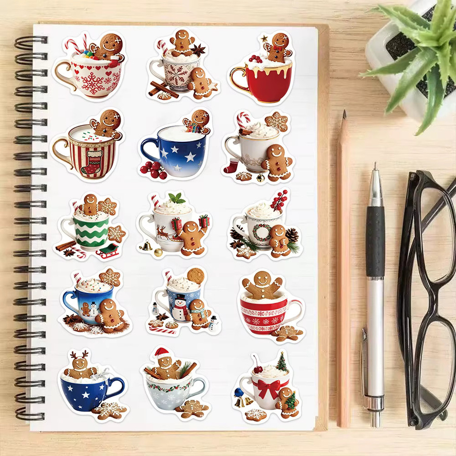 50 Stück Weihnachts Kaffee Cartoon Dekorative Aufkleber in Multicolour für DIY Projekte, Brieftaschen, Sammelalben und Laptops - Bild 2