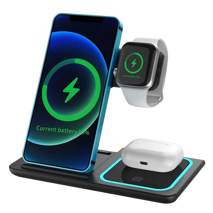 KEPHE 3-in-1 LED-Schnellladestation Schwarz, faltbares kabelloses Ladegerät für iPhone 17 16 15 14, Apple Watch und AirPods Pro - Bild 7