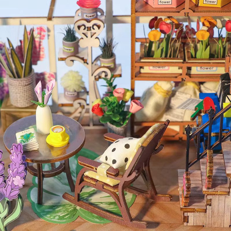Battoom DIY Puppenhaus Miniatur-Bausatz aus Holz als Buchnischen-Einsatz mit LED-Beleuchtung - Bild 4