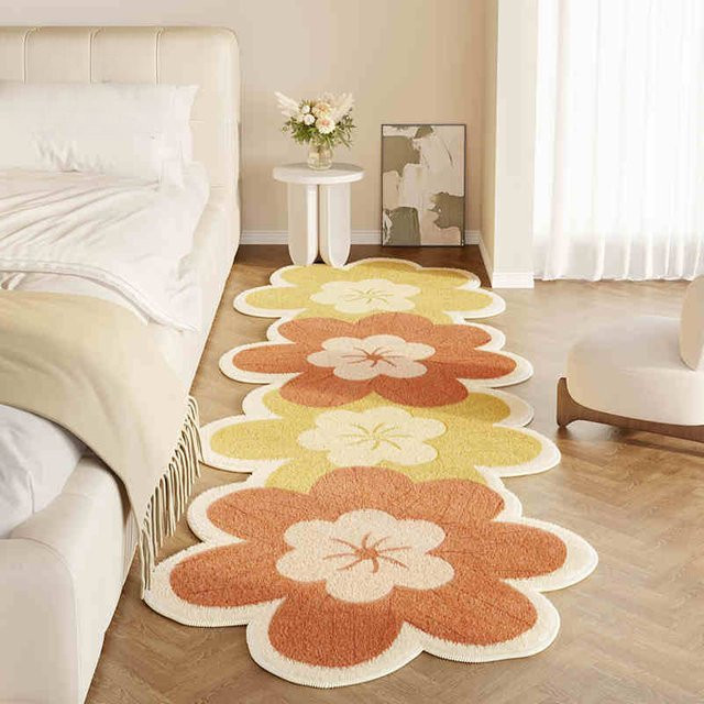 VIKAMA Weicher Plüsch-Teppich mit Blumenmuster in Multicolour, unregelmäßige organische Form, B/T/H: 120 x 50 x 50 cm - Bild 1