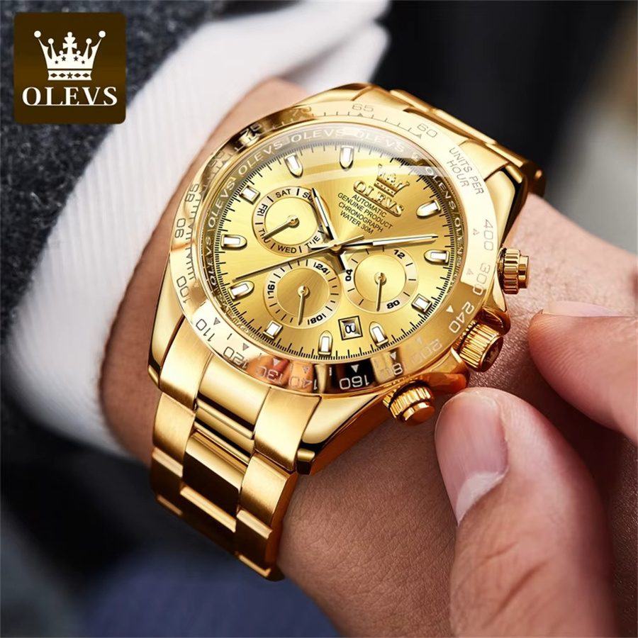 OLEVS Chronograph Automatik, Edelstahl, Gold, Schwarz, Herren - Bild 2