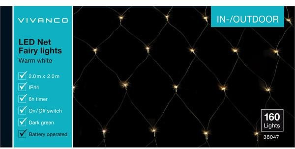 Vivanco LED Lichternetz OLC-160-G in Grün und Warmweiß mit 160 Lichtern, IP44 Outdoor und Indoor, Batteriebetrieben mit Timer - Bild 1