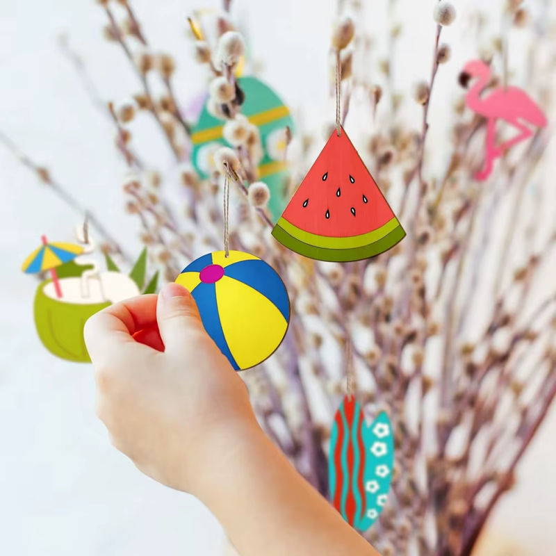 12er Set Holz Flamingo Kokosnuss Ornamente als DIY Malset für Kinder zur Dekoration von Sommerfesten und Poolpartys, mehrfarbig mit Aufhängung - Bild 2