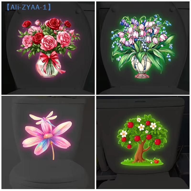 ZYAA-1 Selbstklebender Blumen-Toilettenaufkleber in Mehrfarben mit Leuchteffekt im Dunkeln - Bild 1