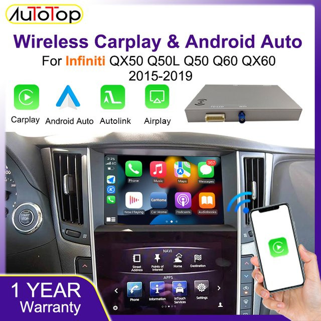 AUTOTOP Wireless Carplay und Android Auto Modulbox für Infiniti QX50 Q50L Q50 Q60 QX60 2015-2019 mit Mirror-Link und AirPlay in Grau - Bild 1