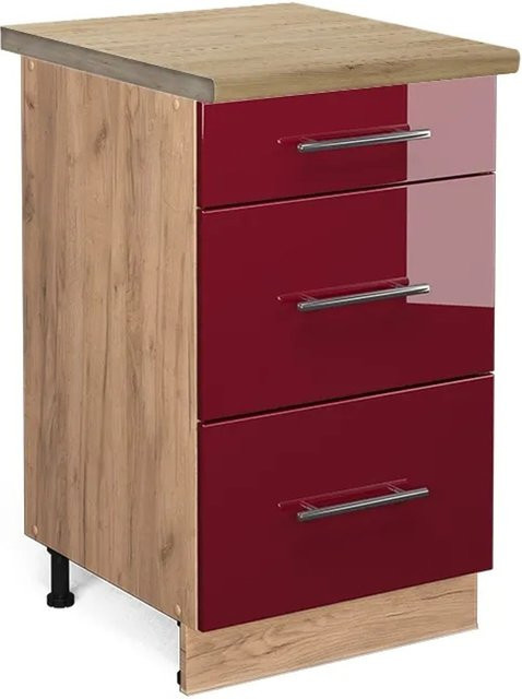 Vicco Küchenunterschrank Fame-Line Bordeaux Hochglanz in Rot und Goldkraft Eiche, B: 50 cm, H: 82 cm, T: 60 cm - Bild 1