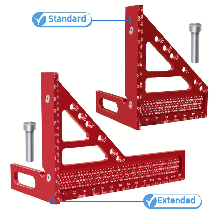 GDART 3D-Quadrat-Winkelmesser Set in Rot mit metrischem Mehrwinkel-Zeichendreieck und Winkelpositionierungs-Dübelstift - Bild 3