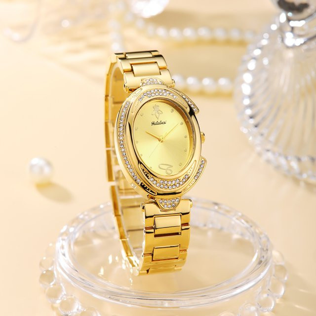 YaLaLuSi Armbanduhr, Quarz, Edelstahl, Gold, Oval, Damen - Bild 1