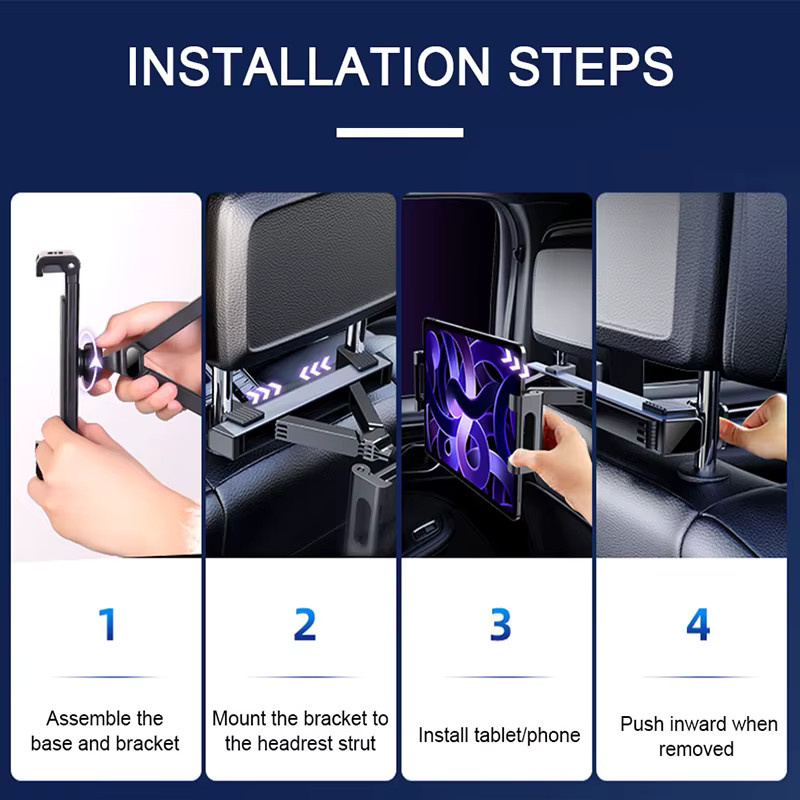 SEAMETAL Universeller Auto-Tablet-Halter für Kopfstützen mit 360-Grad-Drehung, Schwarz, passend für 4 bis 12,9 Zoll iPad und iPhone - Bild 4