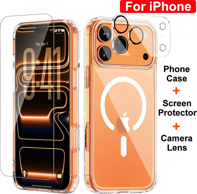 KaiYingF MagSafe Handyhülle für iPhone 11 bis 17 Pro Max mit magnetischer kabelloser Ladefunktion, Displayschutz und Kameraschutz, transparent - Bild 1