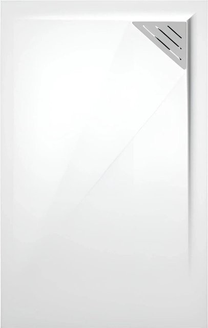 Mirlo Trinity Duschwanne aus Mineralguss, rechteckig, Weiß, mit Ablaufschutz in Chrom, rechtsbündig, B/T: 80 x 70 cm, Höhe: 3 cm - Bild 1