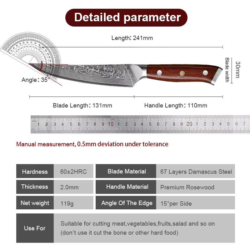 Baovim Steakmesser aus Damaststahl mit Palisandergriff, 12,7 cm - Bild 6