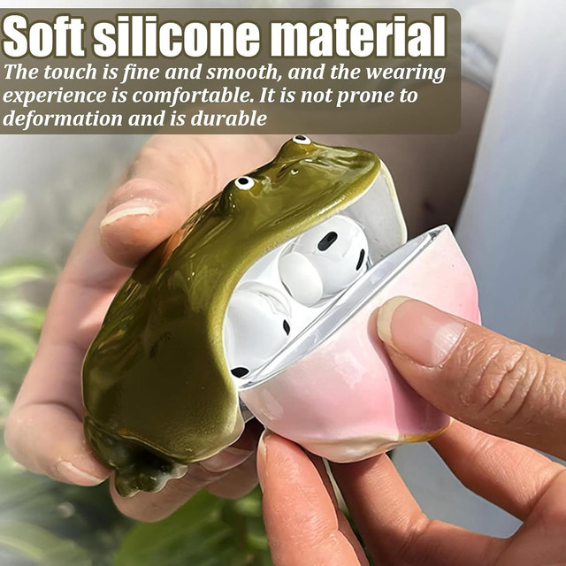 Handgefertigte Frosch-Kopfhörerhülle mit Schleifendesign in Rosa und Grün für Apple AirPods 4, Pro 3 und Pro 2 - Bild 1
