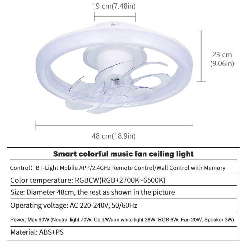 MARPOU Deckenventilator mit LED-Licht und Fernbedienung, moderner weißer Ventilator mit 7 Flügeln und Oszillation, 90 W - Bild 6