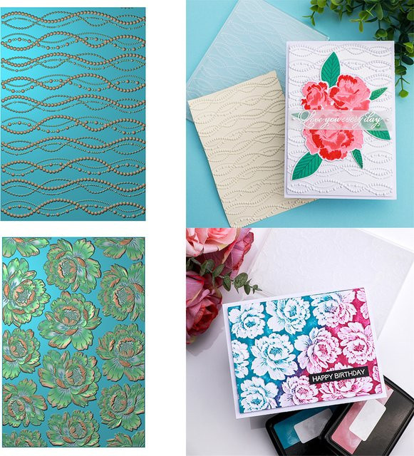 3D Prägeschablone mit Punktlinien und Blütenmuster für Scrapbooking und DIY Papierarbeiten aus Kunststoff - Bild 1